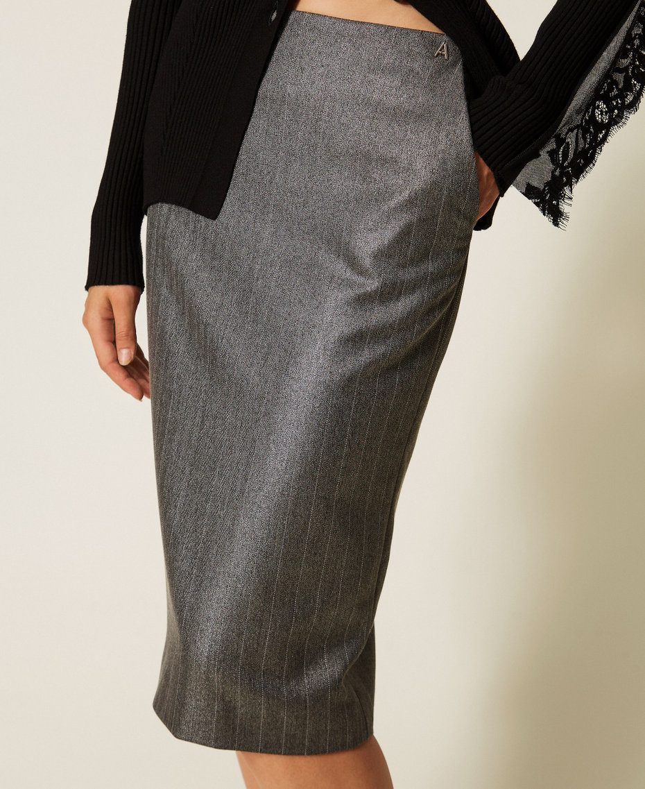 Pinstriped midi skirt Coated Anthracite Woman 262AP2434_13684_04
