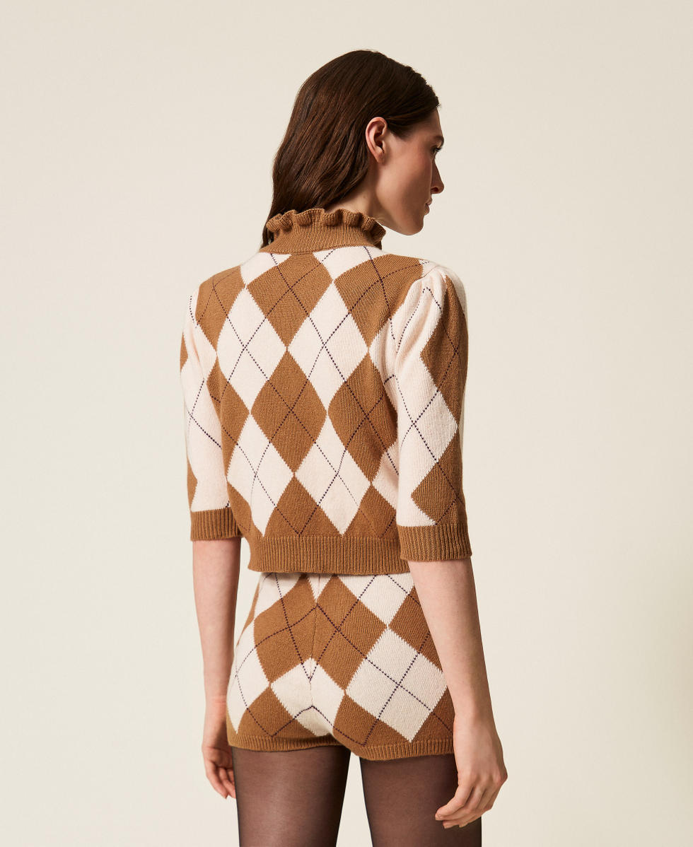 Jacquardpullover aus Wollmischung mit Rautenmuster Intarsie Argyle Parisienne-Rosa Frau 252TS3401_13208_03