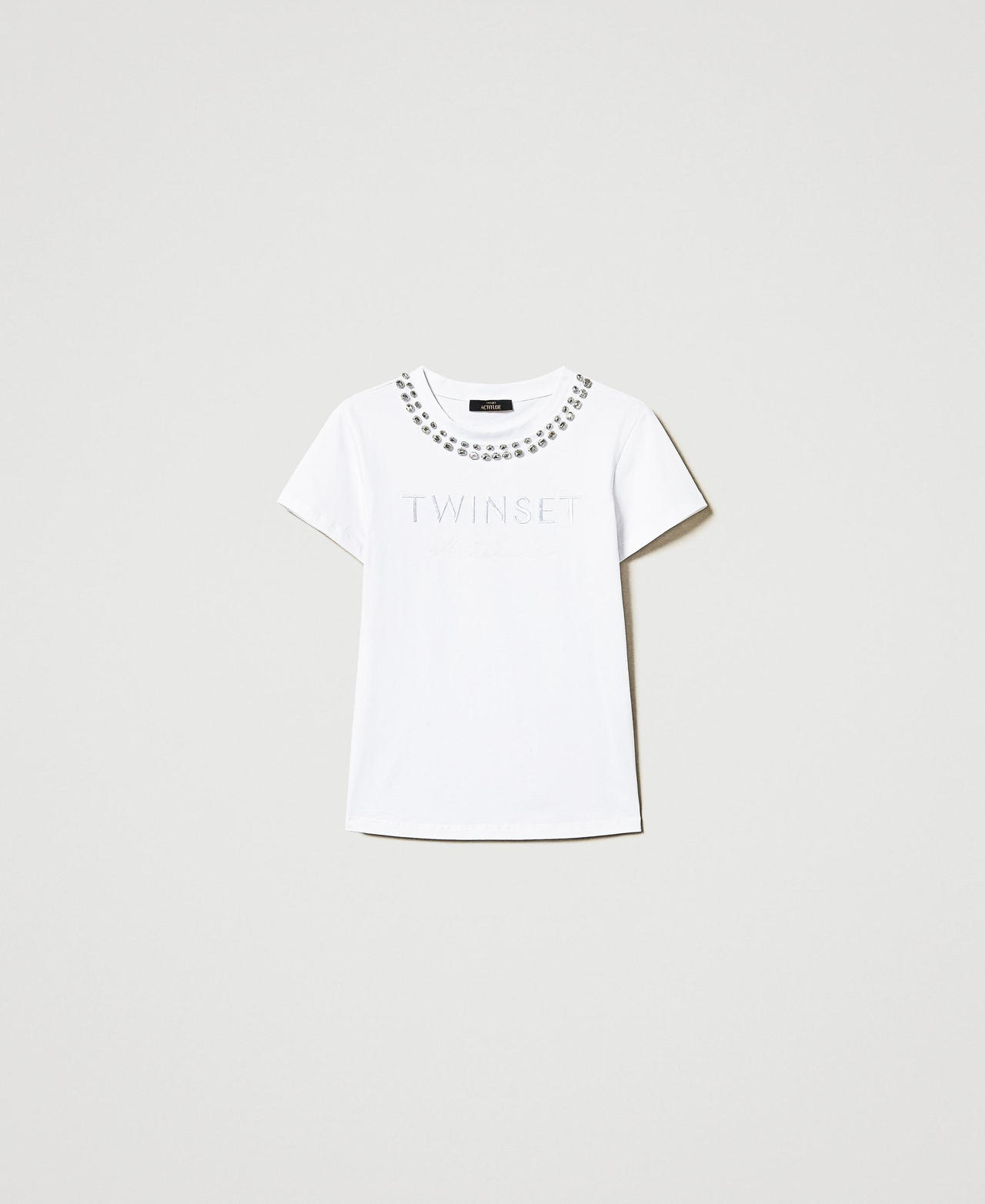 T-shirt with hand embroidery and logo "Papers" White Woman 251AP2161_00840_0S
