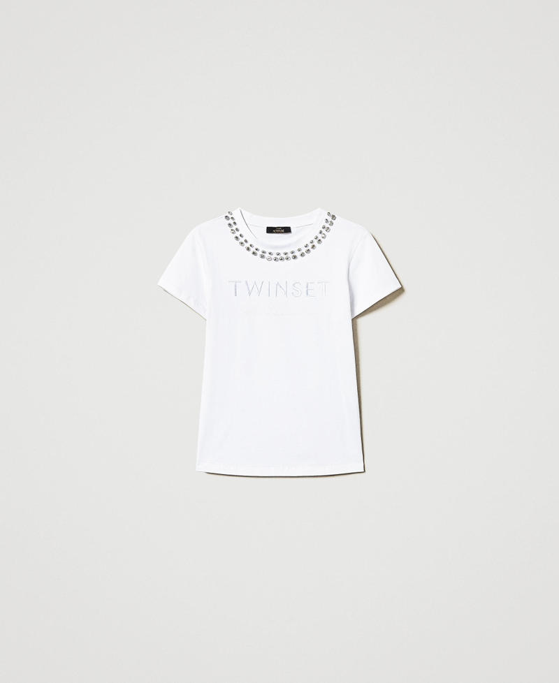 T-shirt with hand embroidery and logo "Papers" White Woman 251AP2161_00840_0S