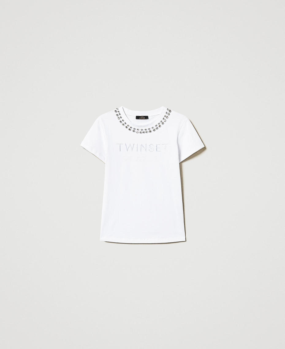 T-shirt with hand embroidery and logo "Papers" White Woman 251AP2161_00840_S0