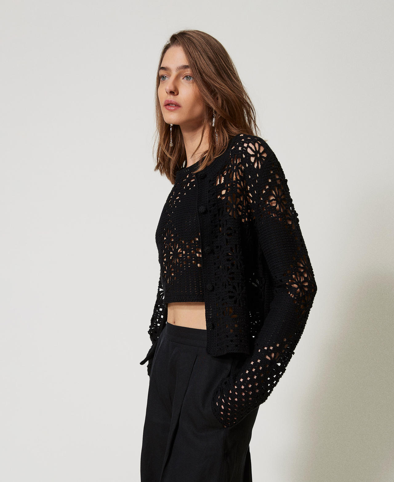 Floral crochet jacket Black Woman 251TT3200_00006_03