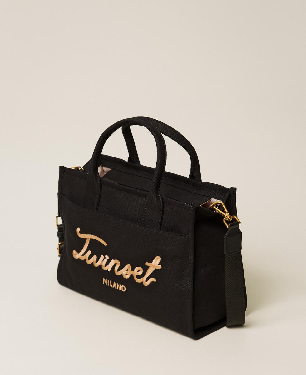 Bolso shopper de lona con logotipo Negro Mujer 261TB7291_00006_02