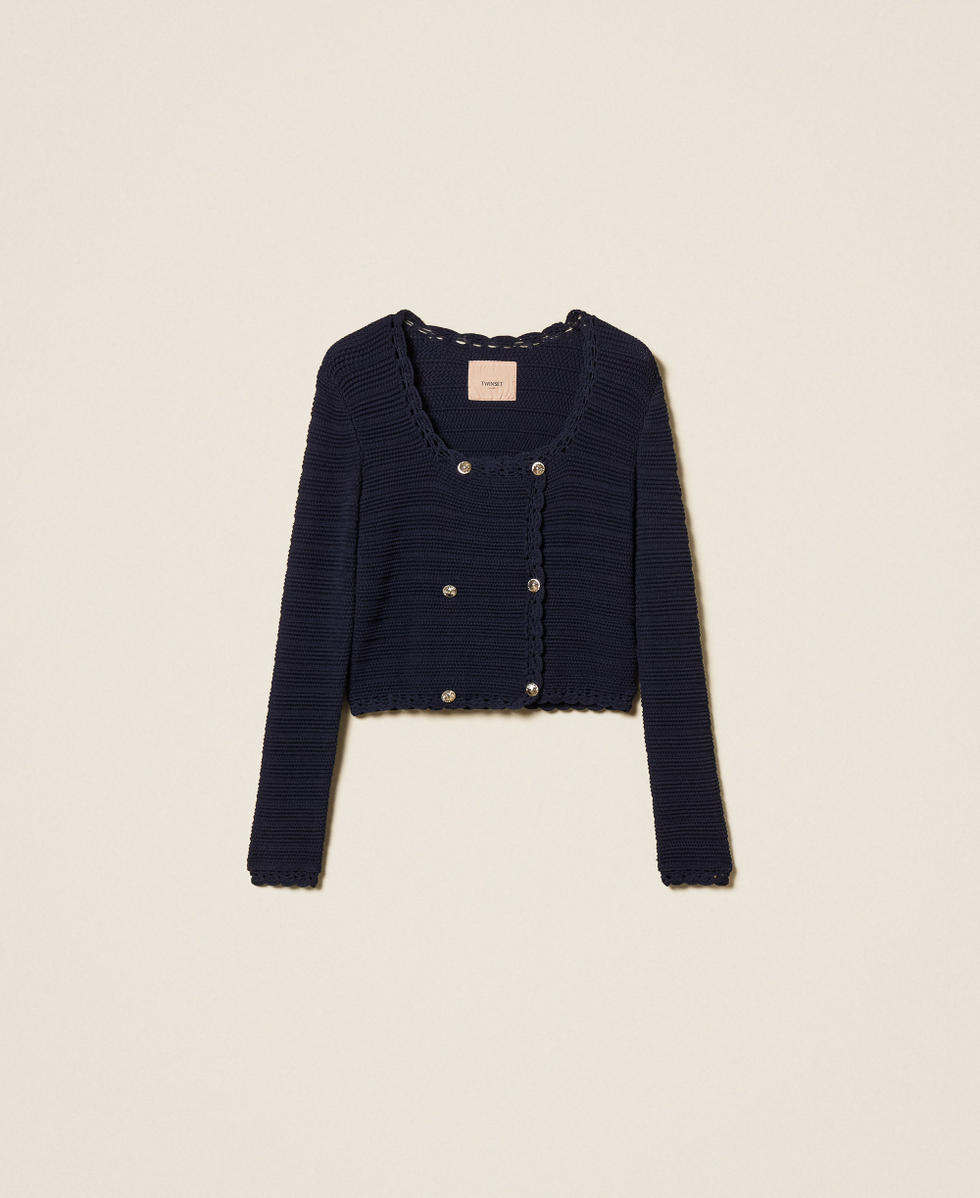 Blouson en maille avec crochet Bleu clair Femme 261TP3070_13172_S0
