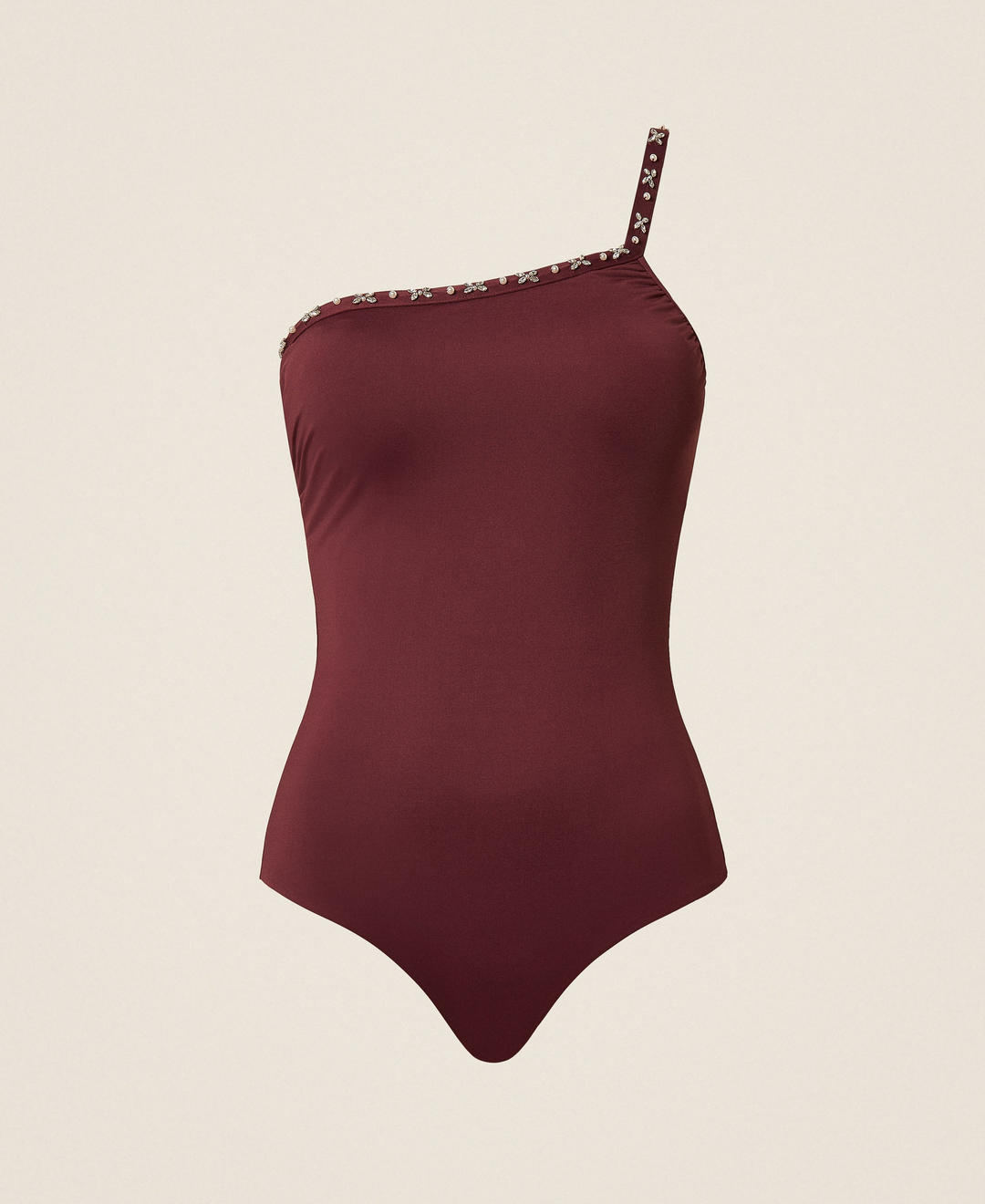 Maillot de bain une pièce asymétrique avec broderie