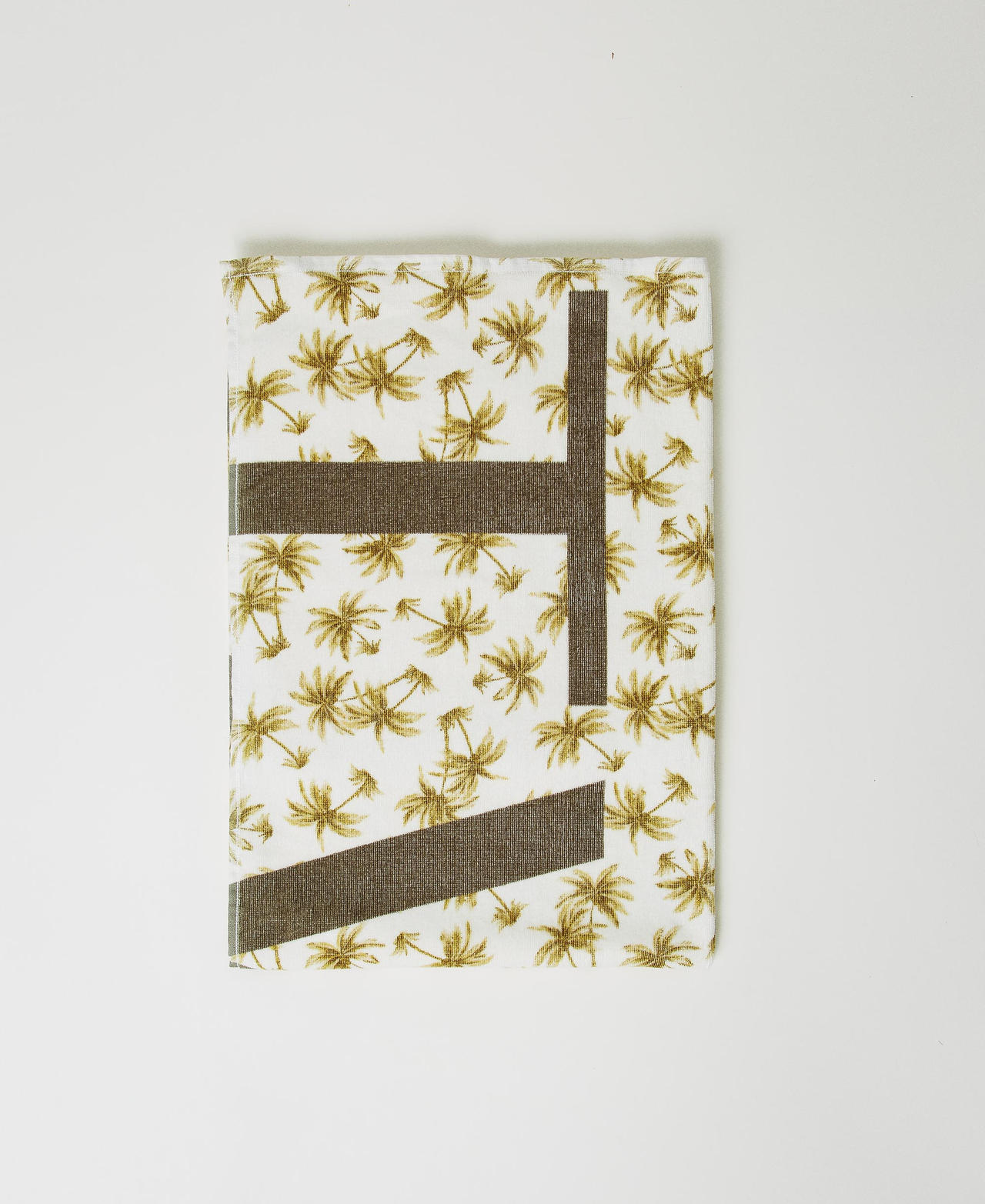 Twinset - Serviette de plage en éponge avec imprimé, Imprimé Palmiers Nacre/Olive Leaf, Taille Unique