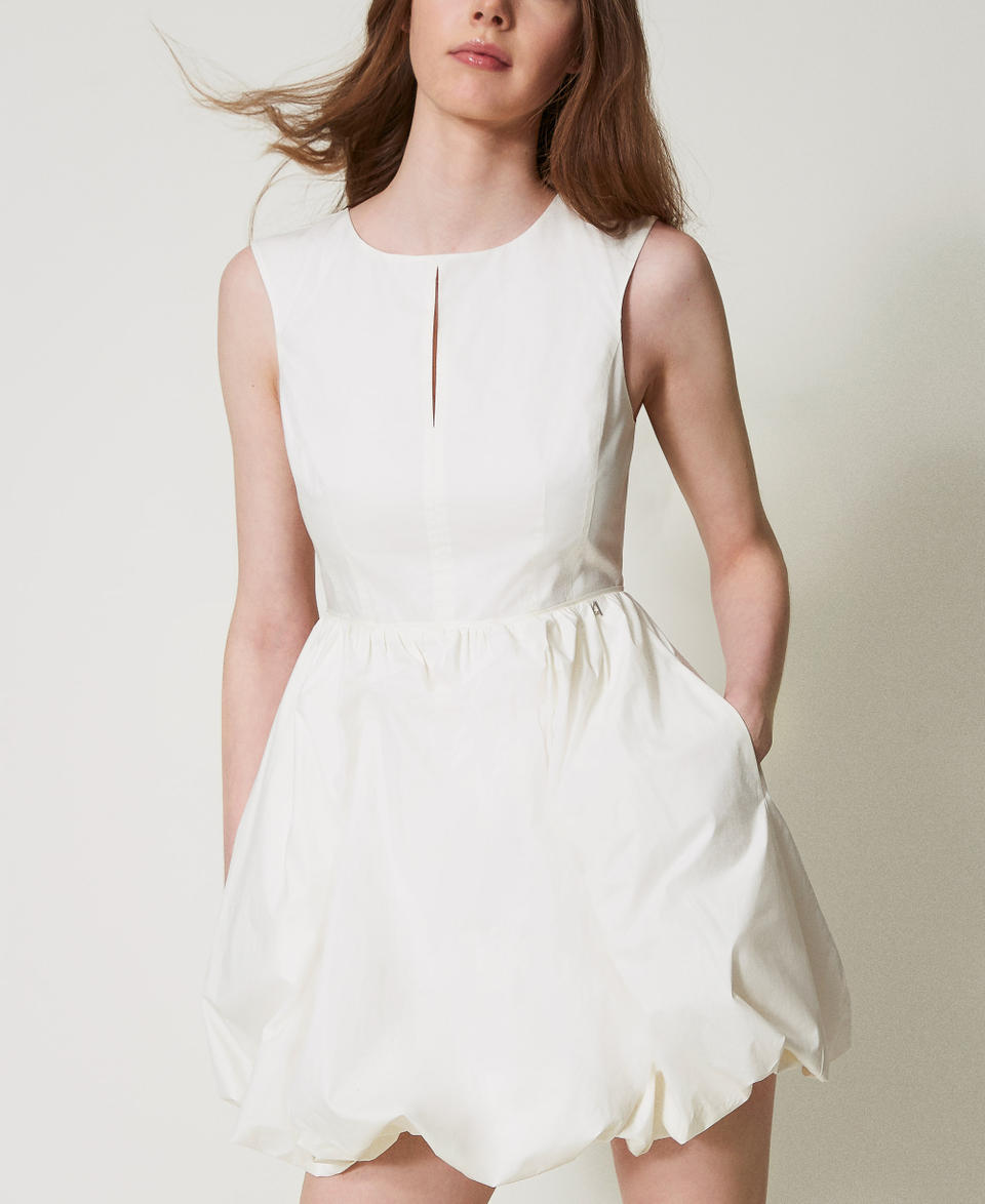 Short poplin balloon dress Sugar White Woman 251AP2301_00632_03