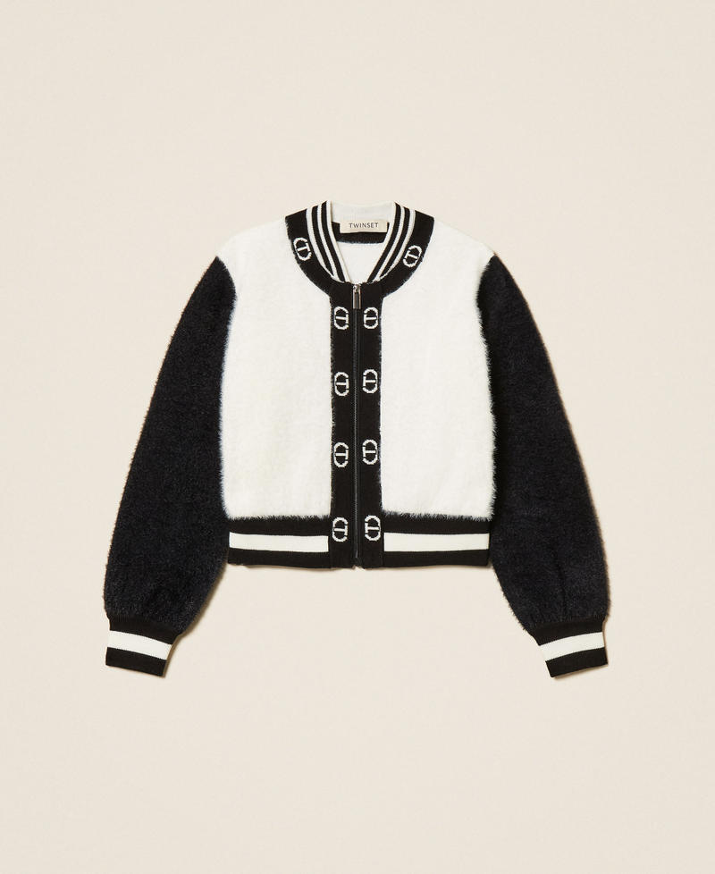 Girls' knit bomber jacket with Oval T Bicolour Black / Off White Girl 252GB3020_02714_S0