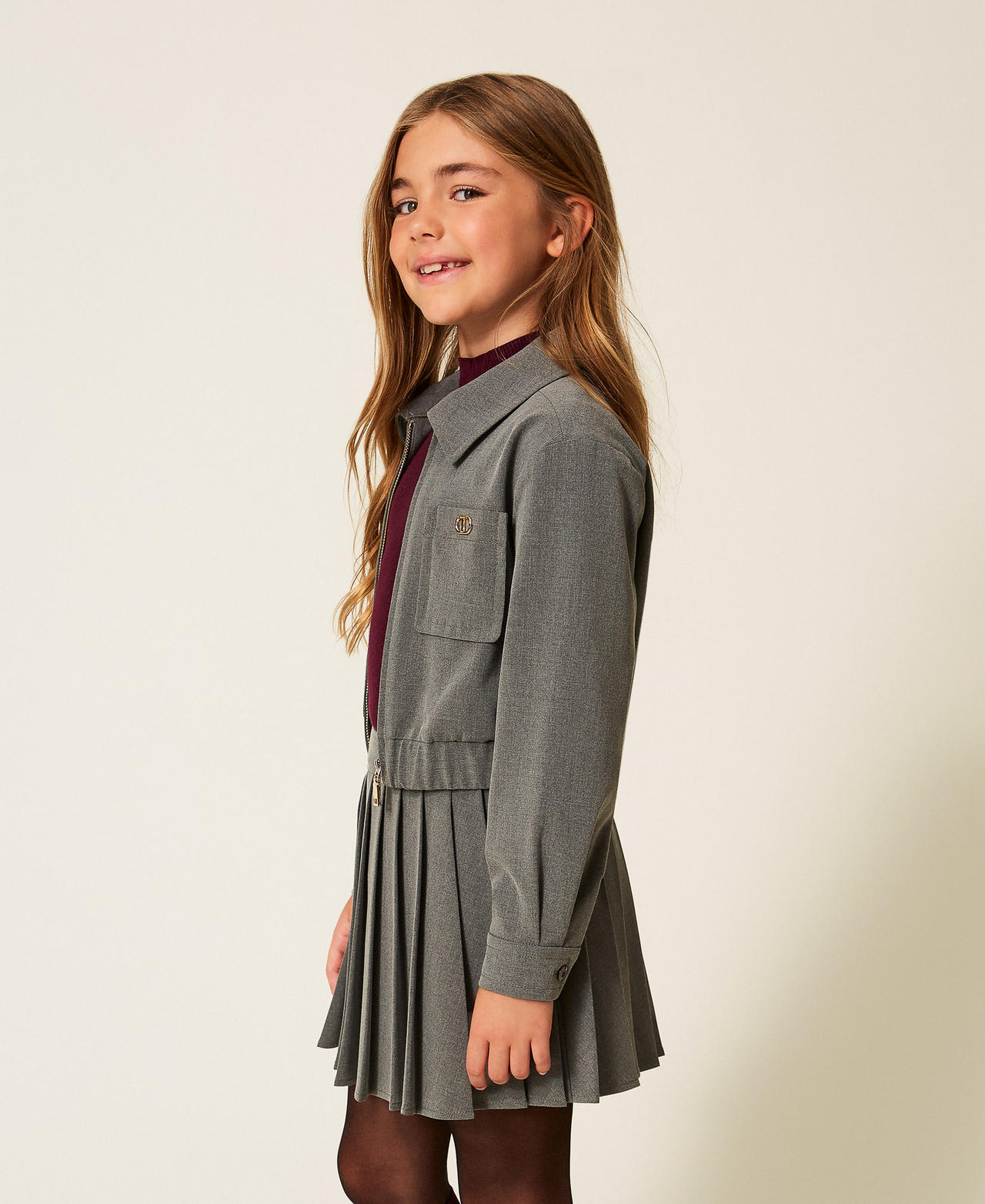 Cropped flannel jacket Mid Melange Grey Girl 252GJ2270_11727_02