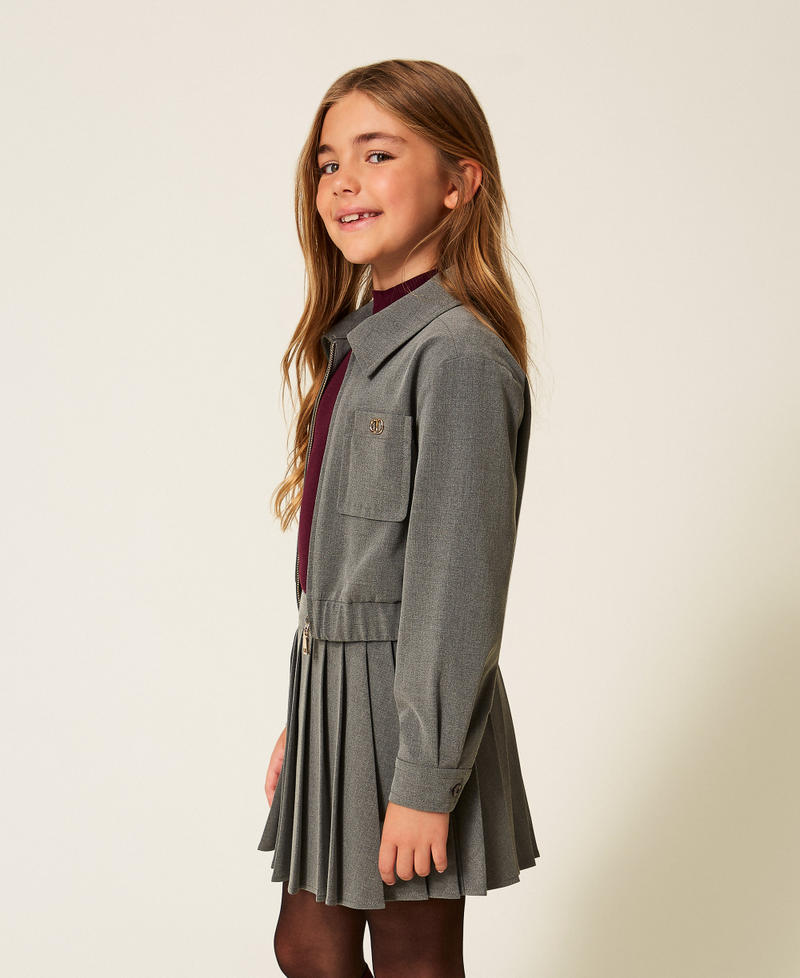 Cropped flannel jacket Mid Melange Grey Girl 252GJ2270_11727_02