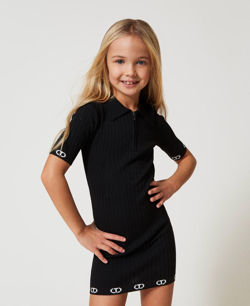 Short knit dress with polo shirt neck Black Girl 251GJ3401_00006_01