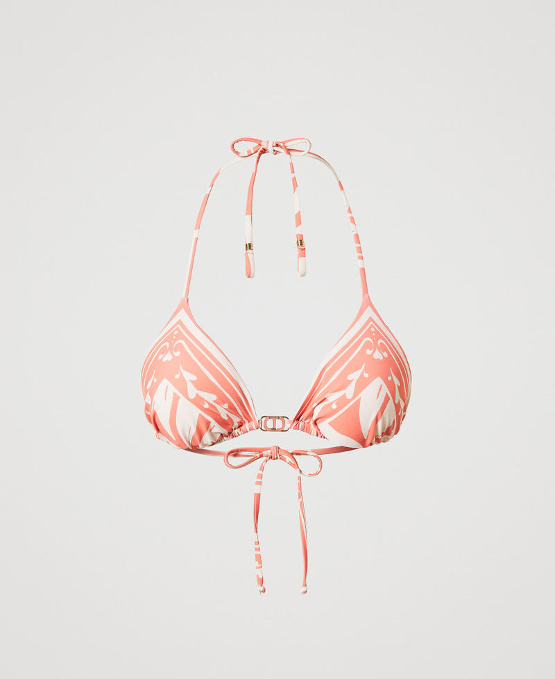 Triangle bikini top with a foulard print Coral Sunset/Coral Sunset Foulard Print Woman 251LMMX22_12487_S0