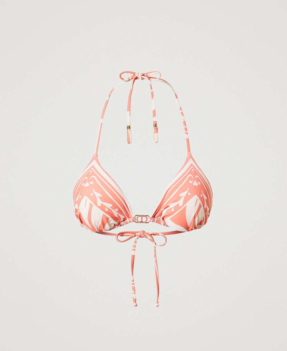 Triangle bikini top with a foulard print Coral Sunset/Coral Sunset Foulard Print Woman 251LMMX22_12487_S0