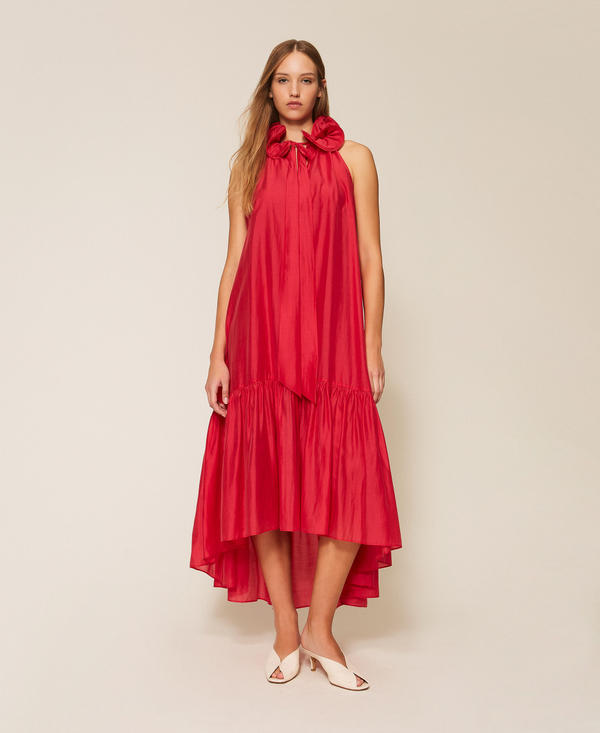 Long voile dress with ruffles