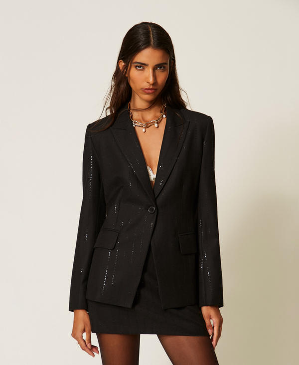 Blazer ray&eacute; avec sequins ton sur ton