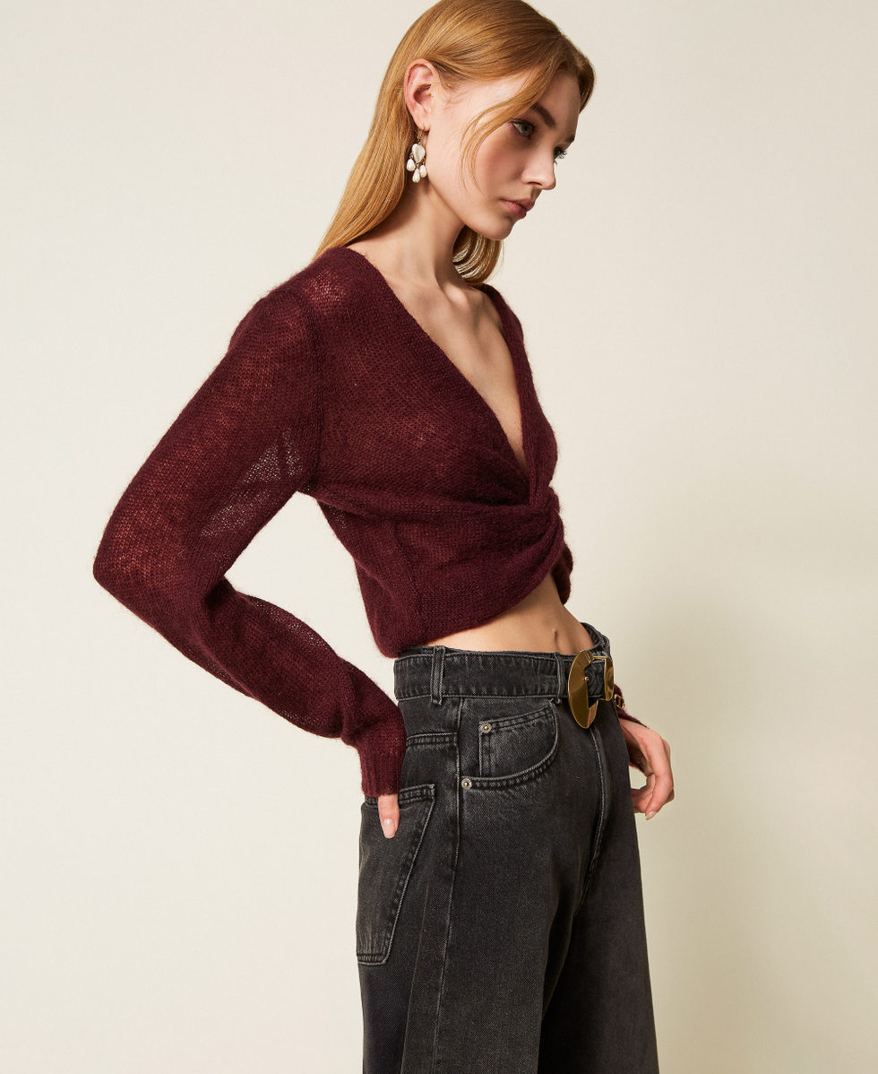 Schulterwärmer aus Gestrick aus Mohairmischung „Winetasting“-Violett Frau 252TP3525_05609_02