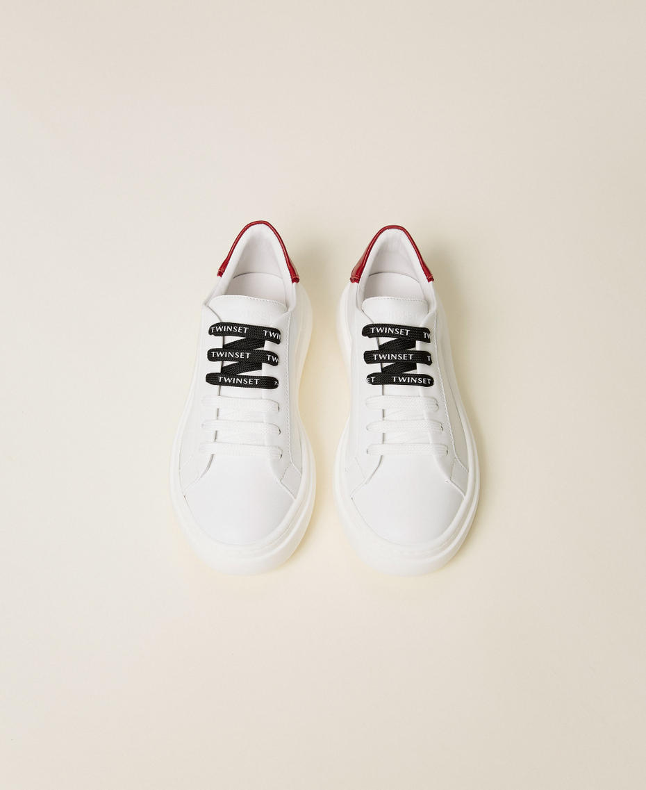 Leather trainers with logo Two-tone Off White/Red Ruby Girl 262GCJ032_13725_04