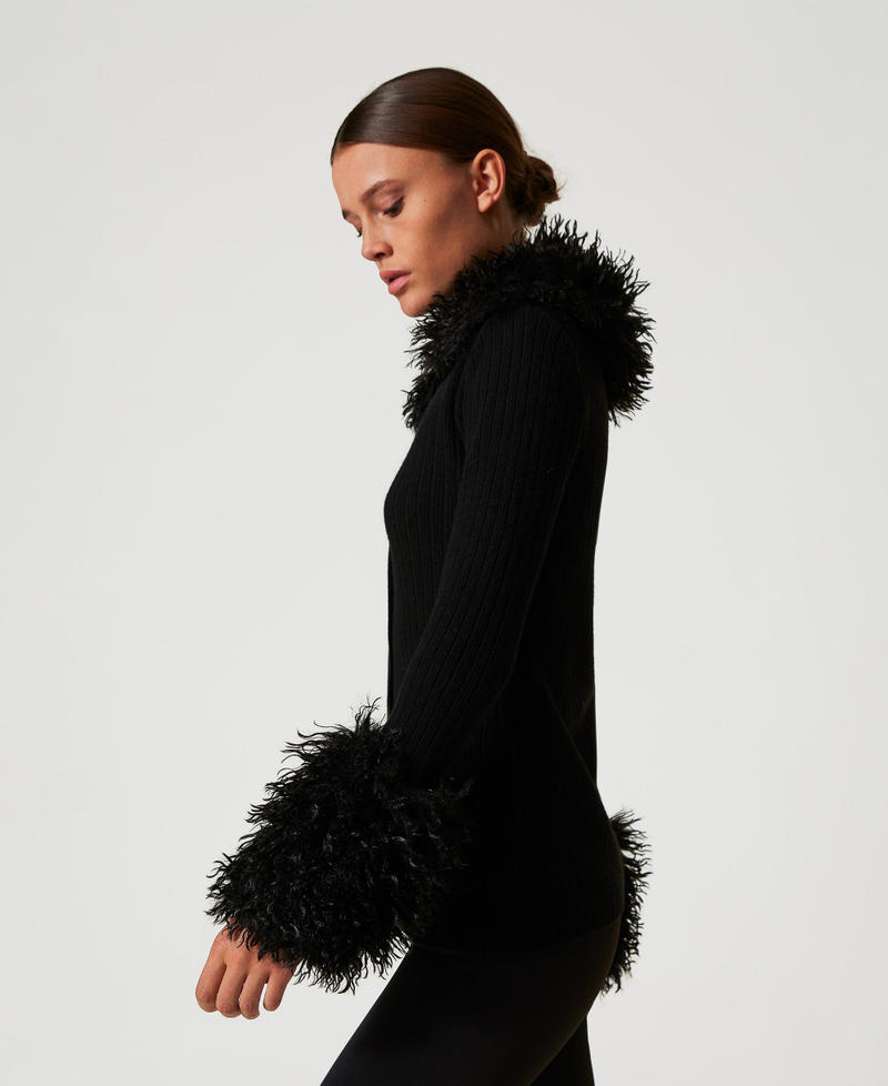 Wool blend and faux fur cardigan