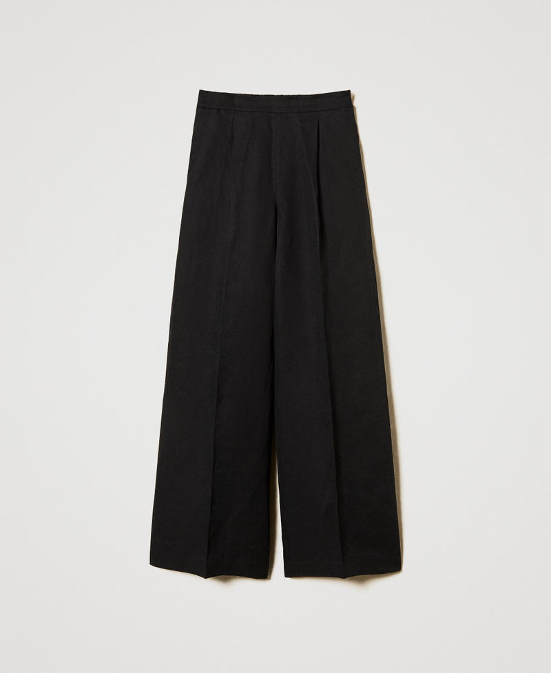 Linen blend palazzo trousers Black Woman 251TE2143_00006_0S