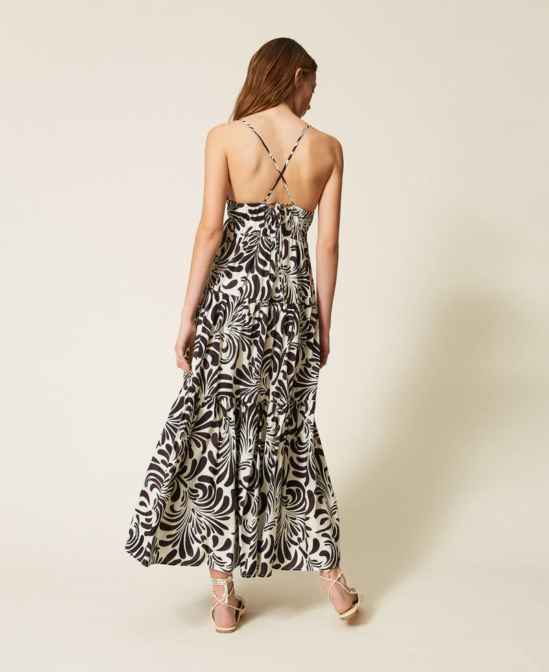 Long printed poplin dress Coffee Choc/Off White Botanical Print Woman 261LM2QEE_13467_03