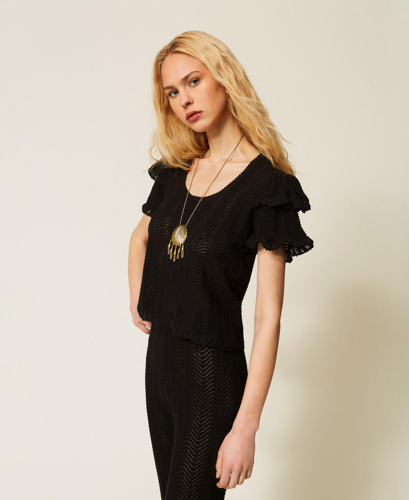 Fitted jumper with ruffles Black Woman 261TT3051_00006_02