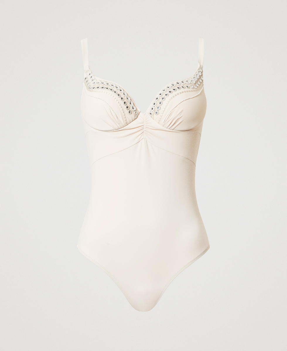 Maillot de bain une pi&egrave;ce avec broderie Broderie Almond Beige/Dark Almond Beige Femme 251LMMF00_12376_S0
