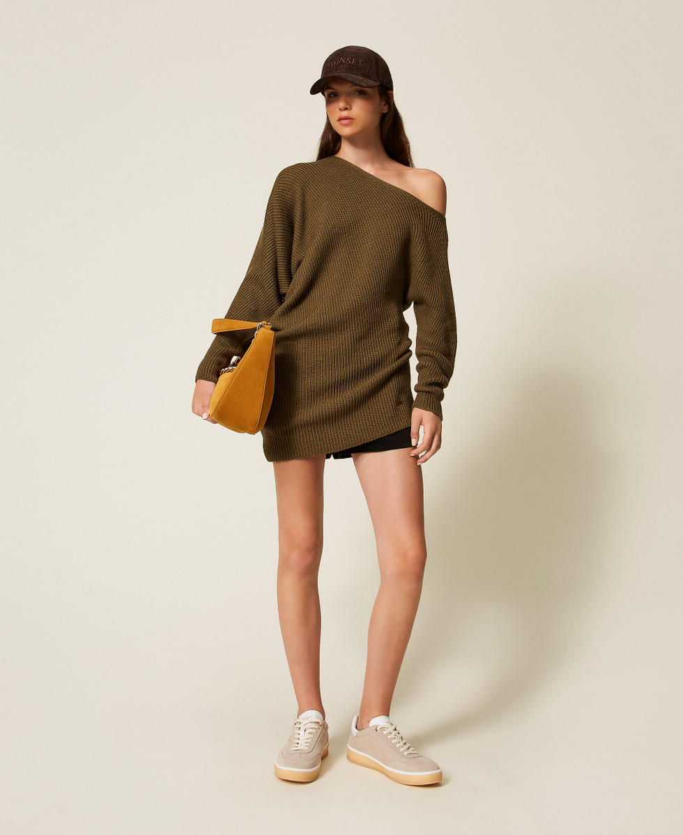 Wool blend asymmetric jumper Green Olive Woman 252LI3MAA_12655_01