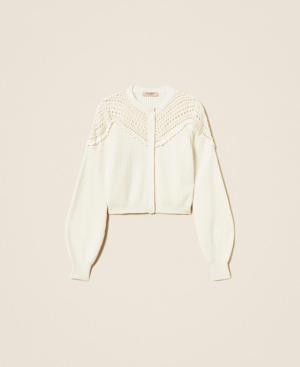 Cardigan en laine mélangée avec crochet Beige « Parchment » Femme 252TP3100_07222_S0