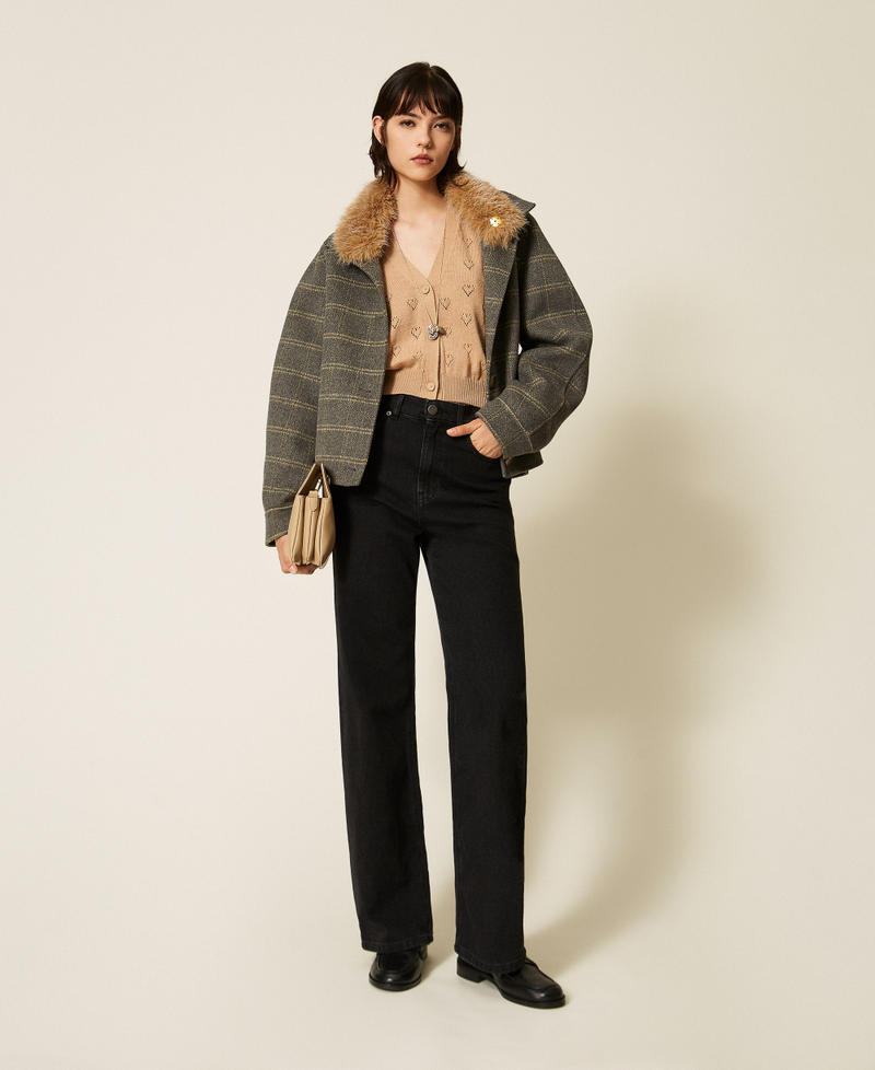 Knit cardigan with heart pattern Light "Tobacco Brown" Woman 262TP3023_13732_T0