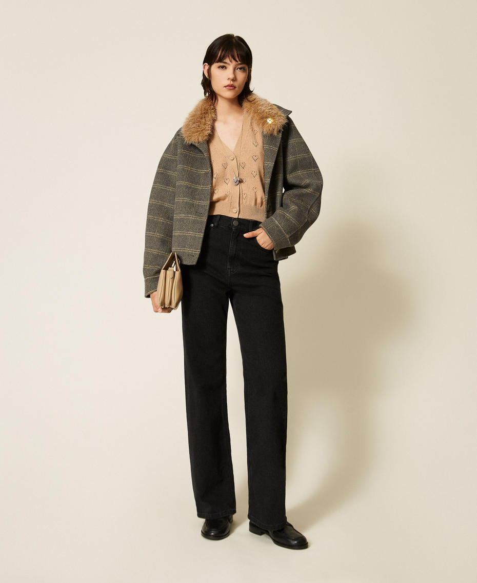 Knit cardigan with heart pattern Light "Tobacco Brown" Woman 262TP3023_13732_T0