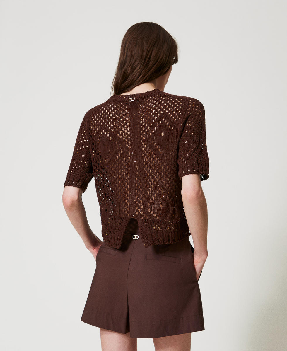 Jersey de rejilla con lentejuelas Chocolate Lentejuelas Mujer 251TT3301_12479_03
