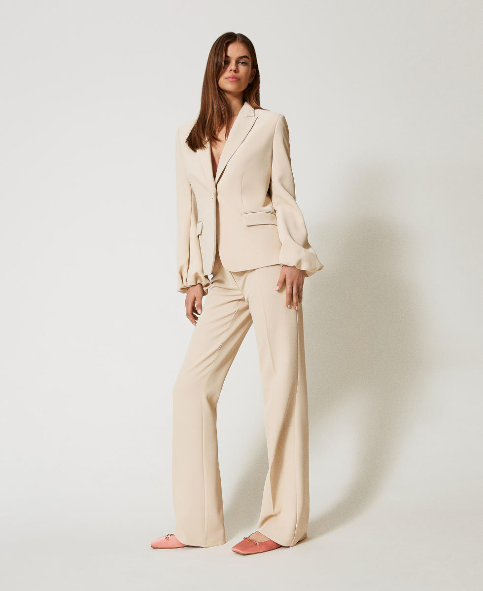 Pantalon &eacute;vas&eacute; en cr&ecirc;pe Delicate Beige Femme 251TP2324_12140_06