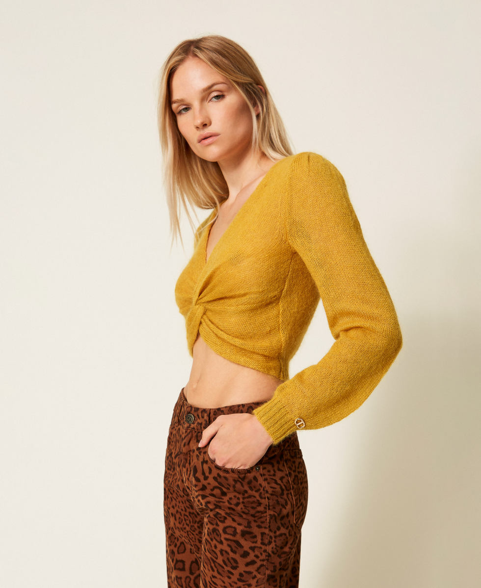  Mohair blend knit shrug Mustard Yellow Woman 252TP3525_12607_02