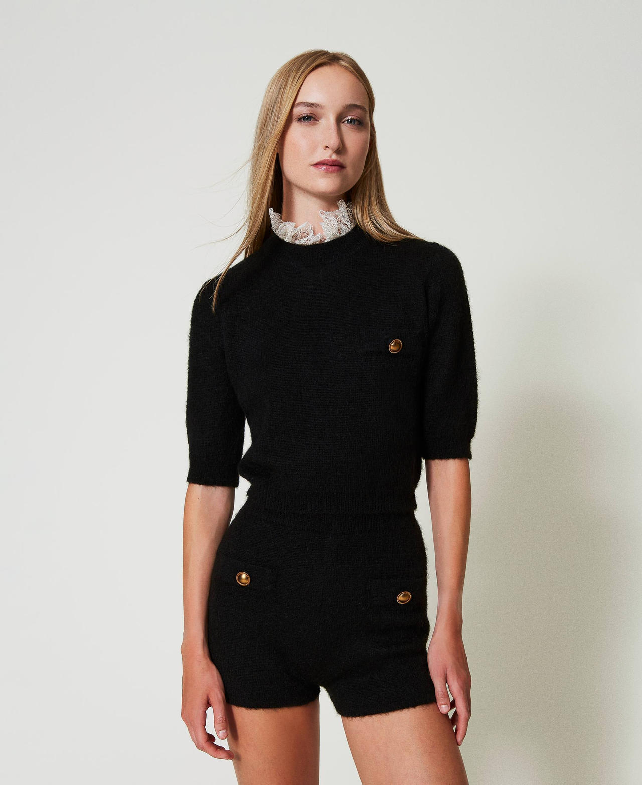 Pullover „Charlotte“ aus Mohairmischung mit Spitze Schwarz Frau 242TS3270_00006_02