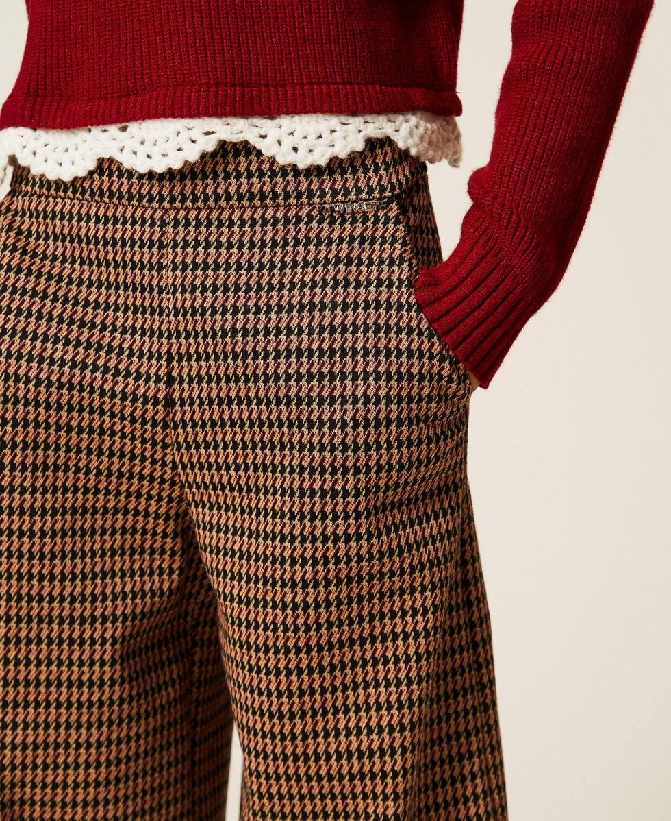 Houndstooth palazzo trousers "Iced Coffee" Brown/Red Ruby Houndstooth Girl 262GJ2092_13819_04