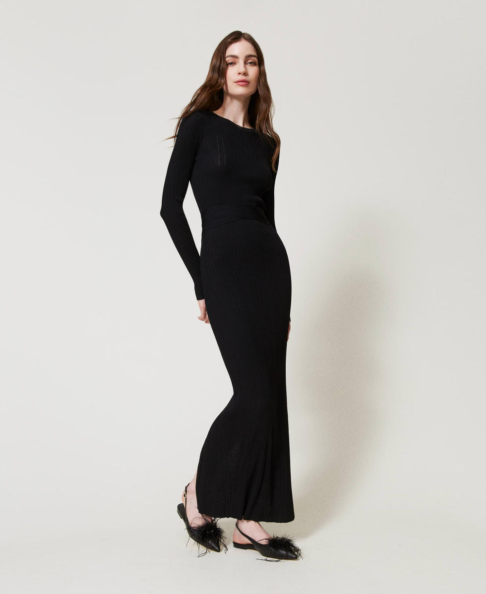 Ballerine sling back in pelle con piume Nero Donna 242TCP182_00006_S0