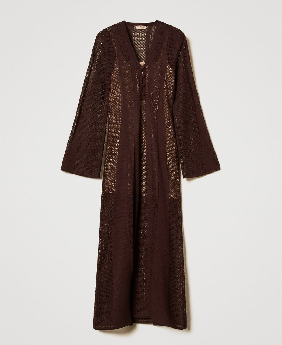 Robe longue en maille ajourée Coffee Femme 251TT3050_00203_S0