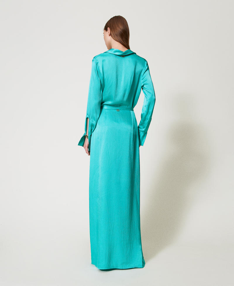 Long satin wrap-around skirt Emerald Sea Woman 251TE2043_12146_03