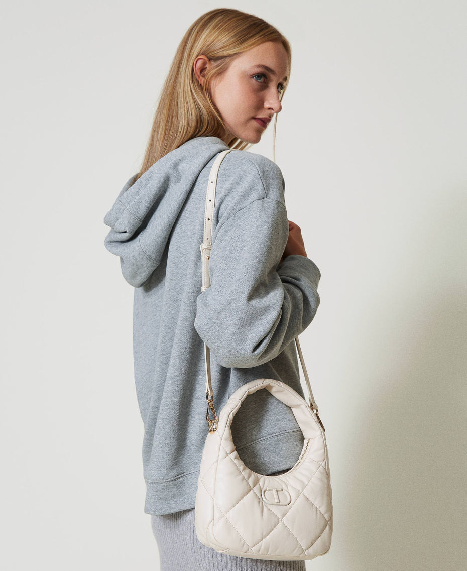 Small padded and quilted hobo bag Old White Woman 242TB7352_11748_S0