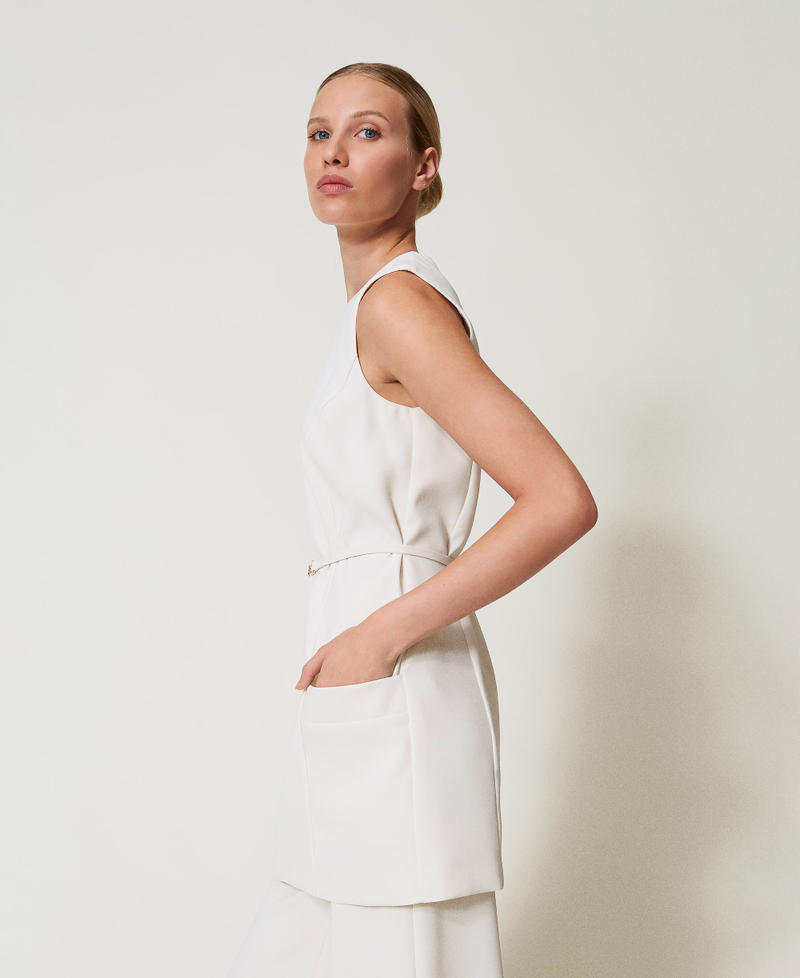 Fluid crêpe tunic with belt Mother Of Pearl Woman 251TP2101_00059_02