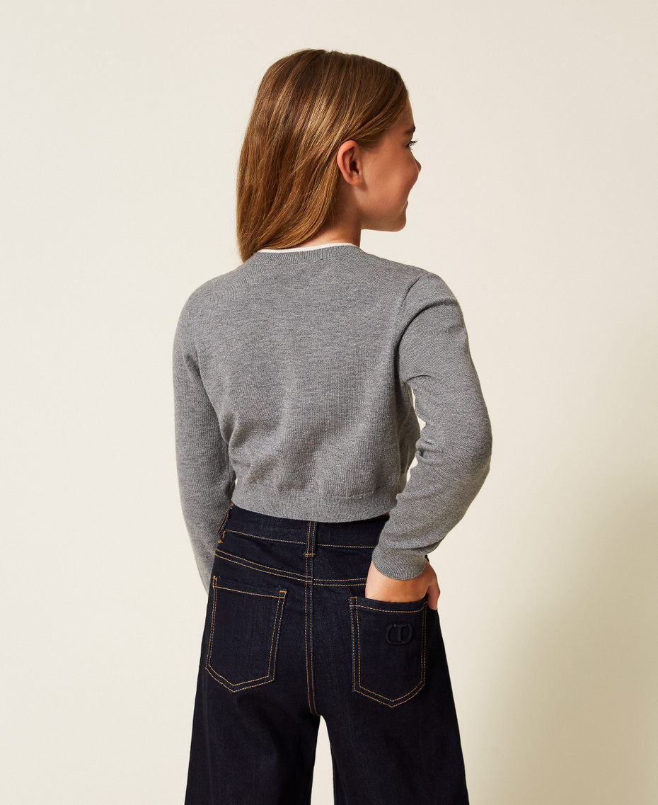 Cardigan avec Oval T Gris Moyen Mélangé Fille 252GJ3010_11727_03