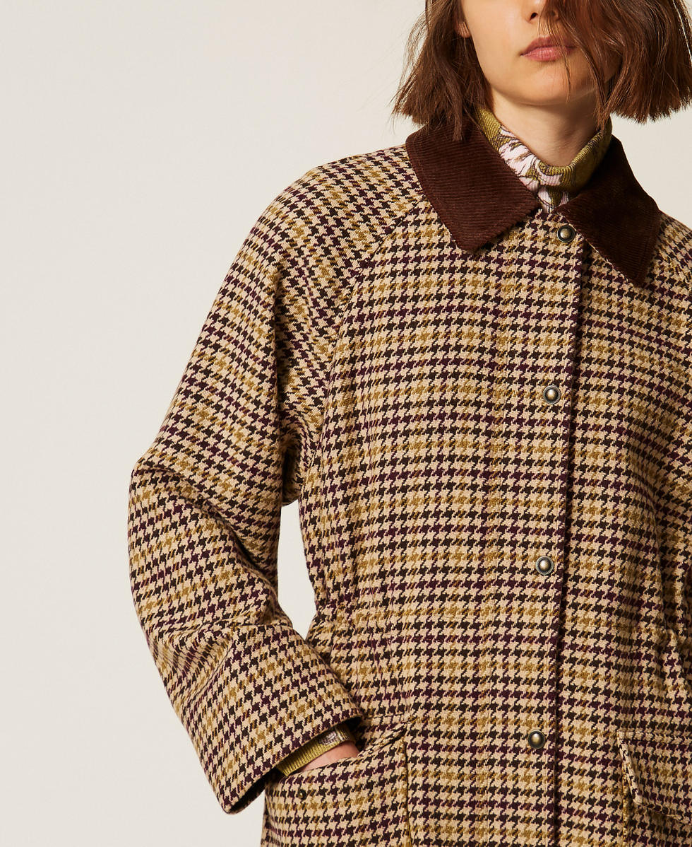 Houndstooth jacquard parka coat Multicolour Houndstooth Woman 262LI2BAA_13755_05