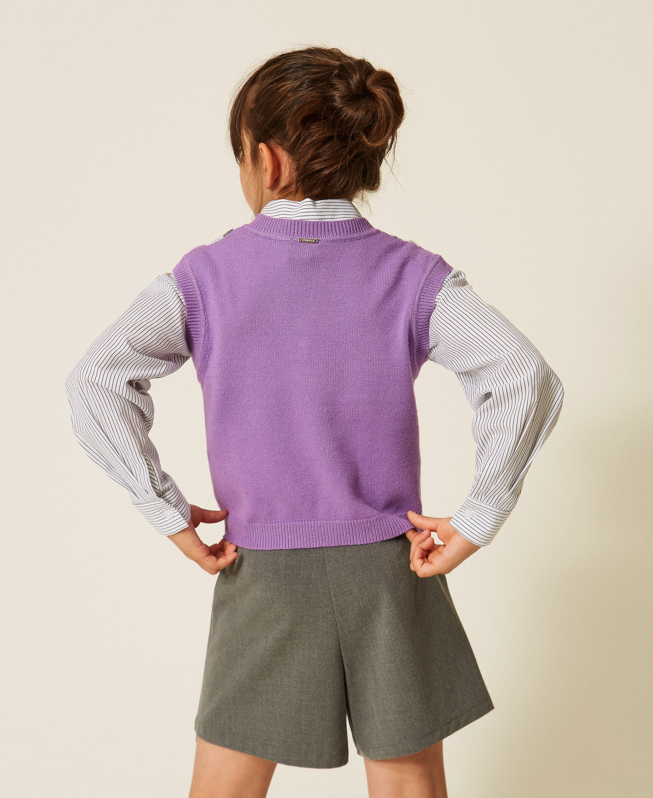 Knit waistcoat with diamond pattern "Hyacinth" Purple/"Snow" White Diamonds Girl 262GJ3050_13778_03