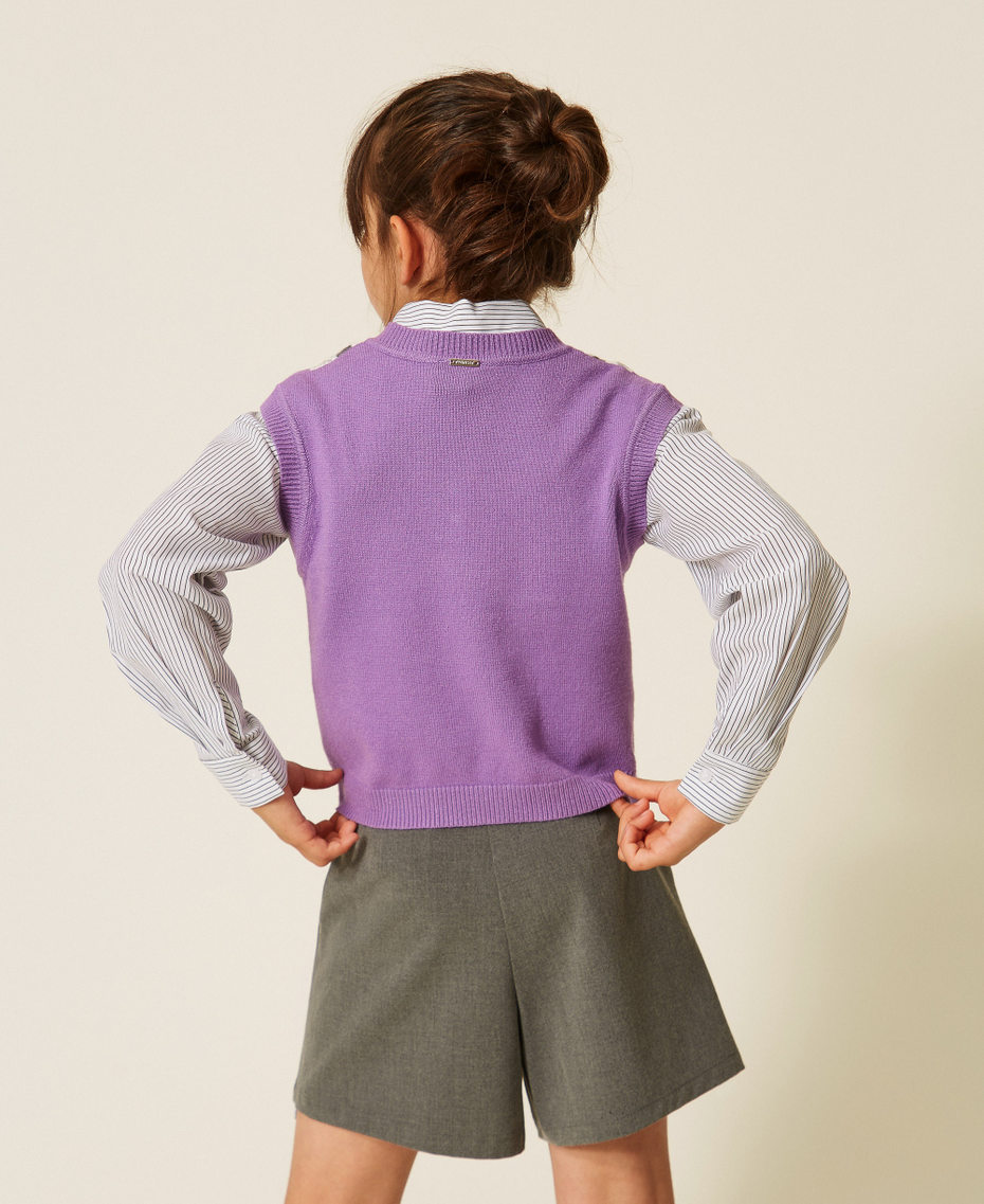 Strickweste mit Rautenmuster "Hyazinthen-Violett" / Rautenmuster "Schneewei&szlig;" M&auml;dchen 262GJ3050_13778_03
