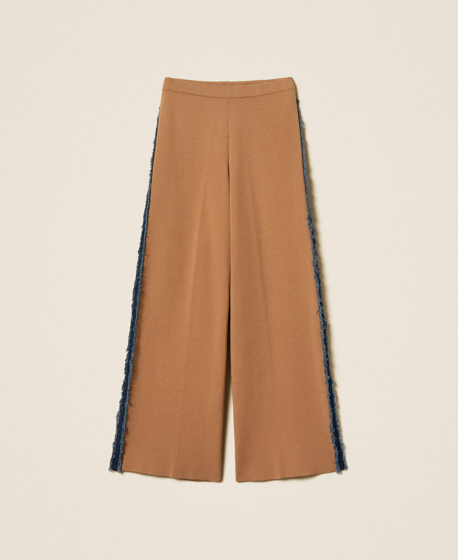 Knit trousers with denim trim "Dune" Beige/Denim Woman 262LI3GDD_13721_S0
