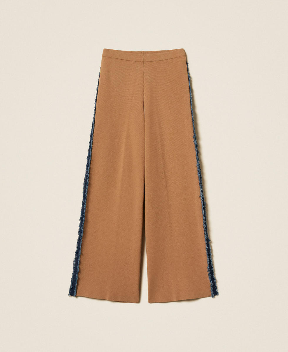 Knit trousers with denim trim "Dune" Beige/Denim Woman 262LI3GDD_13721_S0