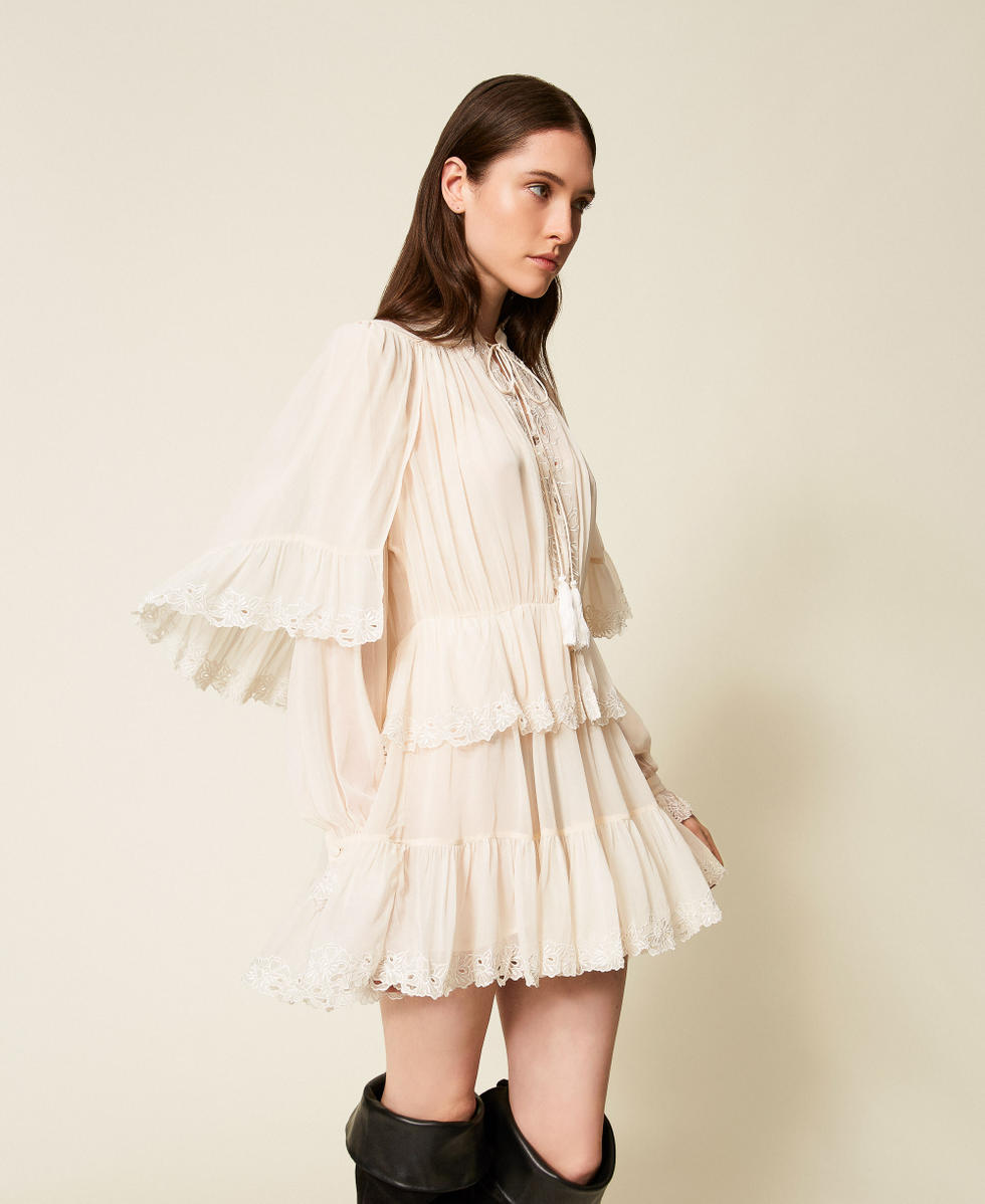 Short georgette dress with embroidery