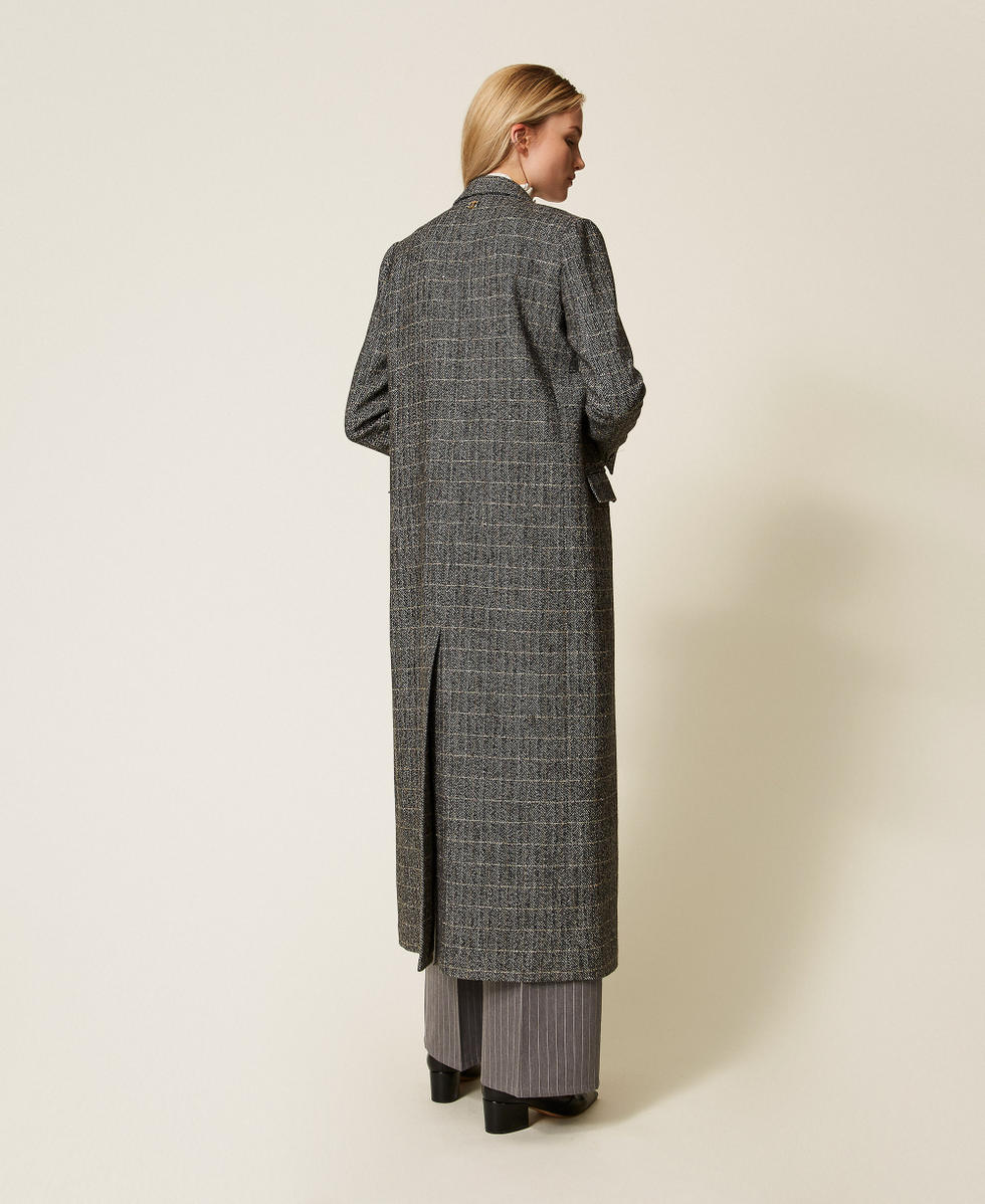 Wool blend long coat with lurex Woman, Black | TWINSET Milano
