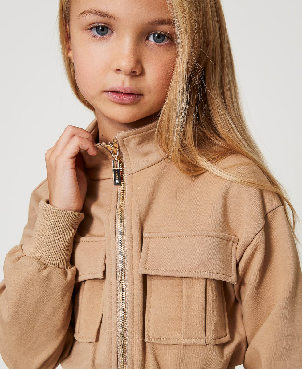 Blouson en molleton avec poches Beige Chanvre Fille 251GJ2585_00310_04