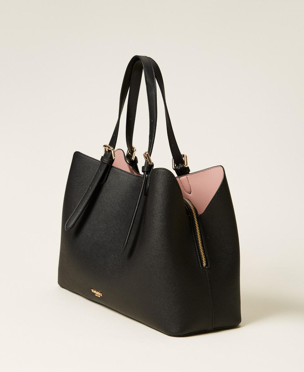 Borsa tote con fibbie Bicolor Nero / Rosa Parisienne Donna 261TB7180_10632_02